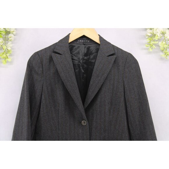 Theory Women's Classic Gray Wool Stripe Blazer Jacket Sz 4 - Picture 3 of 9